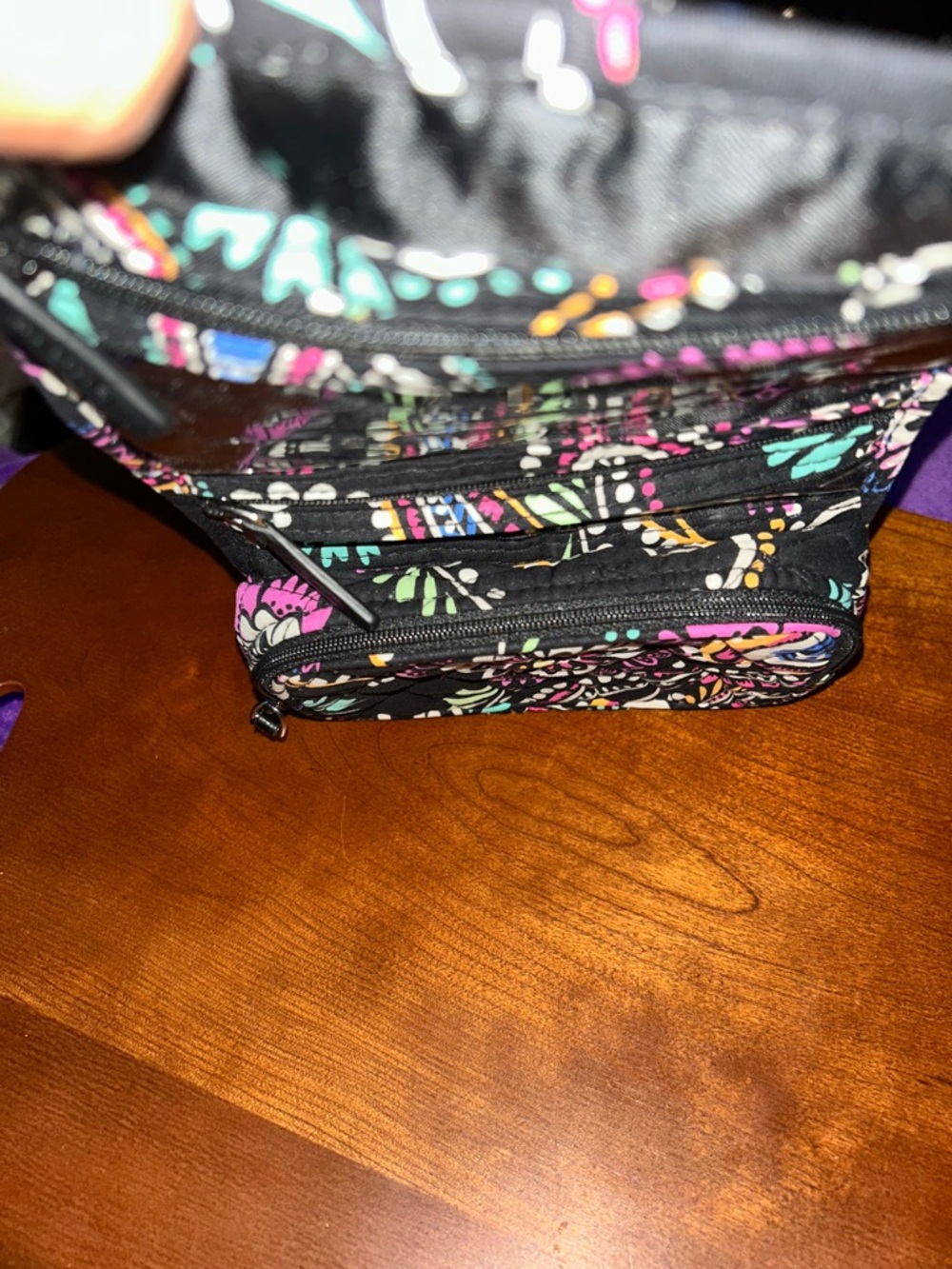 Quilted Floral Paisley Wristlet Clutch - Black with Pink & Turquoise - Picture 5 of 7